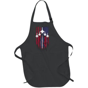 Fighter Jet Airplane American Flag Patriotic 4th Of July Full-Length Apron With Pockets