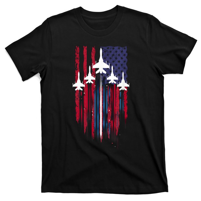 Fighter Jet Airplane American Flag Patriotic 4th Of July T-Shirt