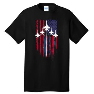 Fighter Jet Airplane American Flag Patriotic 4th Of July Tall T-Shirt