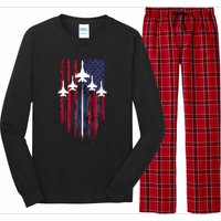 Fighter Jet Airplane American Flag Patriotic 4th Of July Long Sleeve Pajama Set