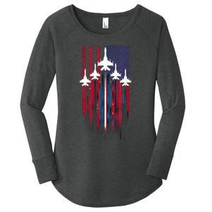 Fighter Jet Airplane American Flag Patriotic 4th Of July Women's Perfect Tri Tunic Long Sleeve Shirt