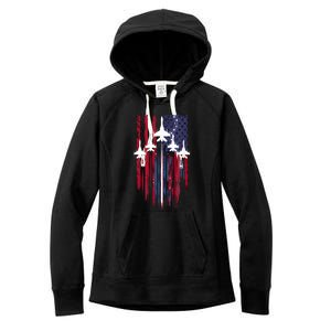 Fighter Jet Airplane American Flag Patriotic 4th Of July Women's Fleece Hoodie