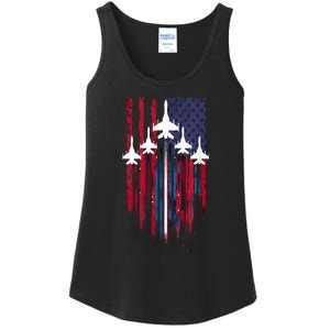 Fighter Jet Airplane American Flag Patriotic 4th Of July Ladies Essential Tank