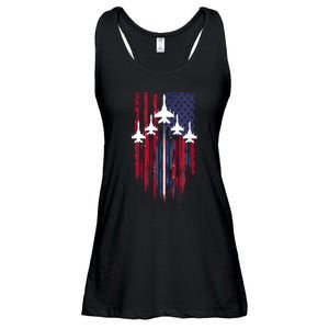 Fighter Jet Airplane American Flag Patriotic 4th Of July Ladies Essential Flowy Tank