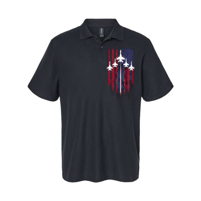 Fighter Jet Airplane American Flag Patriotic 4th Of July Softstyle Adult Sport Polo