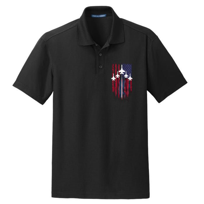 Fighter Jet Airplane American Flag Patriotic 4th Of July Dry Zone Grid Polo