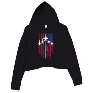 Fighter Jet Airplane American Flag Patriotic 4th Of July Crop Fleece Hoodie