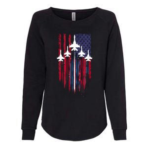 Fighter Jet Airplane American Flag Patriotic 4th Of July Womens California Wash Sweatshirt