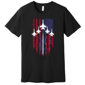 Fighter Jet Airplane American Flag Patriotic 4th Of July Premium T-Shirt