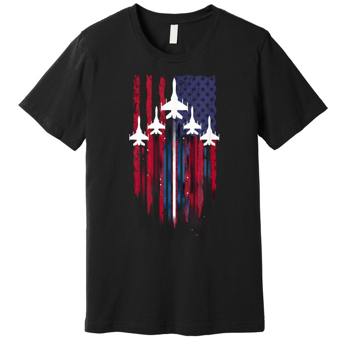 Fighter Jet Airplane American Flag Patriotic 4th Of July Premium T-Shirt