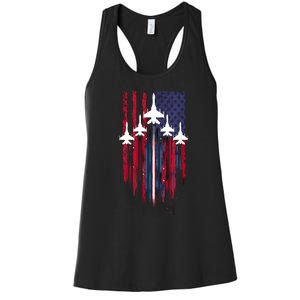 Fighter Jet Airplane American Flag Patriotic 4th Of July Women's Racerback Tank