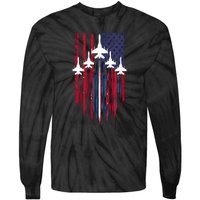 Fighter Jet Airplane American Flag Patriotic 4th Of July Tie-Dye Long Sleeve Shirt