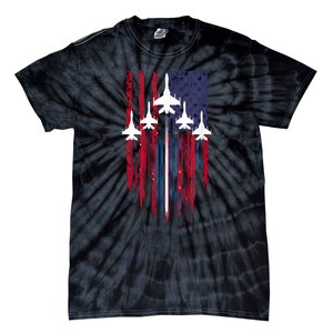 Fighter Jet Airplane American Flag Patriotic 4th Of July Tie-Dye T-Shirt