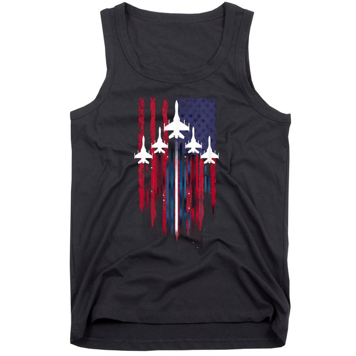 Fighter Jet Airplane American Flag Patriotic 4th Of July Tank Top