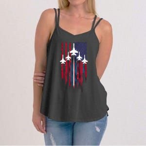 Fighter Jet Airplane American Flag Patriotic 4th Of July Women's Strappy Tank