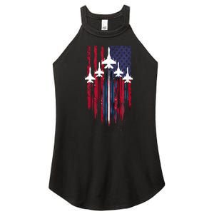 Fighter Jet Airplane American Flag Patriotic 4th Of July Women's Perfect Tri Rocker Tank