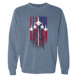 Fighter Jet Airplane American Flag Patriotic 4th Of July Garment-Dyed Sweatshirt