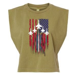 Fighter Jet Airplane American Flag Patriotic 4th Of July Garment-Dyed Women's Muscle Tee