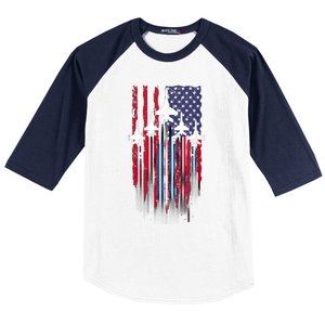 Fighter Jet Airplane American Flag Patriotic 4th Of July Baseball Sleeve Shirt