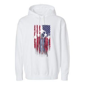 Fighter Jet Airplane American Flag Patriotic 4th Of July Garment-Dyed Fleece Hoodie