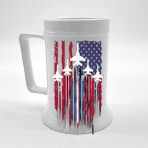 Fighter Jet Airplane American Flag Patriotic 4th Of July Beer Stein