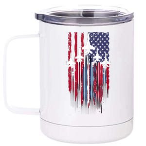 Fighter Jet Airplane American Flag Patriotic 4th Of July 12 oz Stainless Steel Tumbler Cup