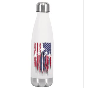 Fighter Jet Airplane American Flag Patriotic 4th Of July Stainless Steel Insulated Water Bottle