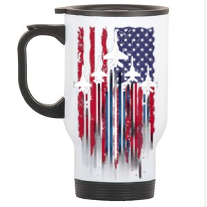 Fighter Jet Airplane American Flag Patriotic 4th Of July Stainless Steel Travel Mug