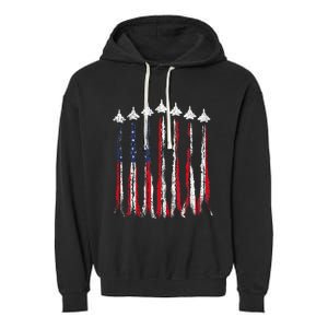 Fighter Jet Airplane USA Flag 4th Of July Patriotic Garment-Dyed Fleece Hoodie