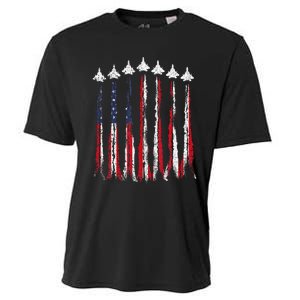 Fighter Jet Airplane USA Flag 4th Of July Patriotic Cooling Performance Crew T-Shirt