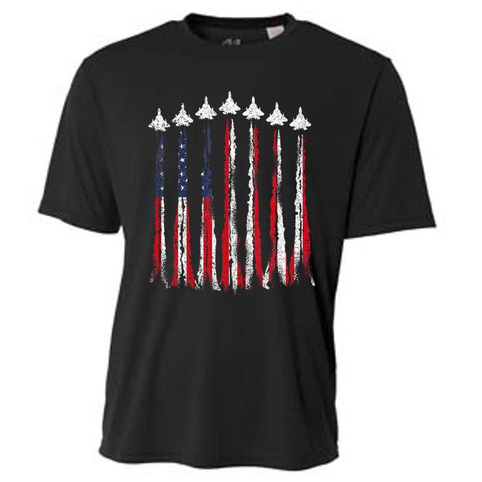 Fighter Jet Airplane USA Flag 4th Of July Patriotic Cooling Performance Crew T-Shirt