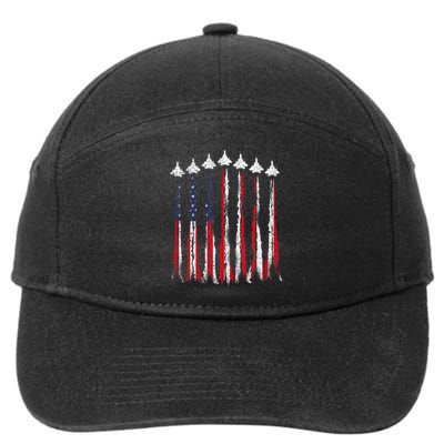 Fighter Jet Airplane USA Flag 4th Of July Patriotic 7-Panel Snapback Hat