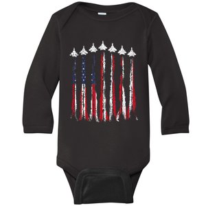 Fighter Jet Airplane USA Flag 4th Of July Patriotic Baby Long Sleeve Bodysuit