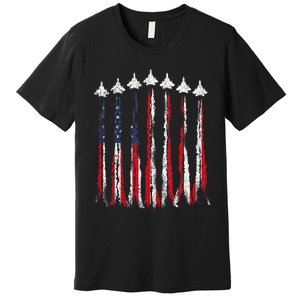 Fighter Jet Airplane USA Flag 4th Of July Patriotic Premium T-Shirt