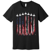 Fighter Jet Airplane USA Flag 4th Of July Patriotic Premium T-Shirt