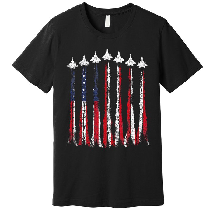 Fighter Jet Airplane USA Flag 4th Of July Patriotic Premium T-Shirt