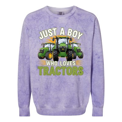 Farm Just A Who Loves Tractors Farmer Gift Colorblast Crewneck Sweatshirt