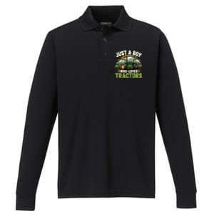 Farm Just A Who Loves Tractors Farmer Gift Performance Long Sleeve Polo