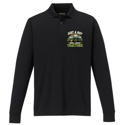 Farm Just A Who Loves Tractors Farmer Gift Performance Long Sleeve Polo