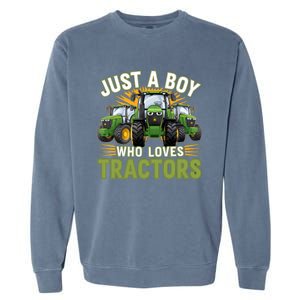 Farm Just A Who Loves Tractors Farmer Gift Garment-Dyed Sweatshirt