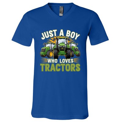 Farm Just A Who Loves Tractors Farmer Gift V-Neck T-Shirt