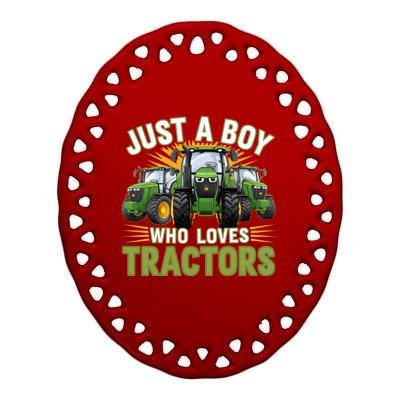 Farm Just A Who Loves Tractors Farmer Gift Ceramic Oval Ornament