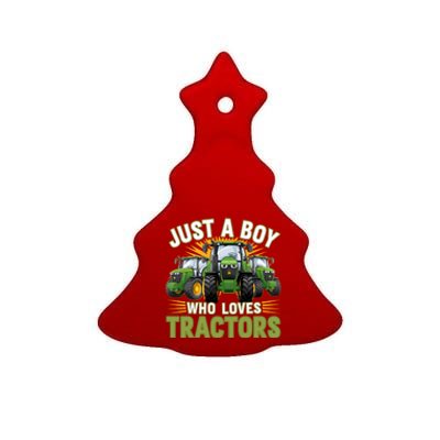 Farm Just A Who Loves Tractors Farmer Gift Ceramic Tree Ornament