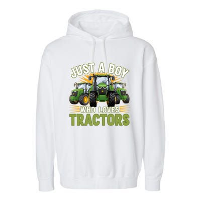 Farm Just A Who Loves Tractors Farmer Gift Garment-Dyed Fleece Hoodie