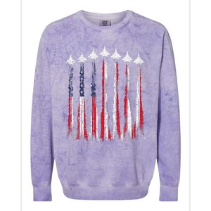 Fighter Jet Airplane USA Flag 4th Of July Patriotic Colorblast Crewneck Sweatshirt