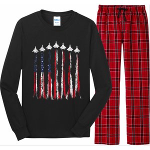 Fighter Jet Airplane USA Flag 4th Of July Patriotic Long Sleeve Pajama Set