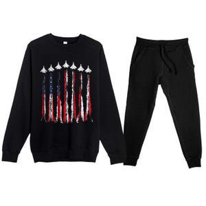 Fighter Jet Airplane USA Flag 4th Of July Patriotic Premium Crewneck Sweatsuit Set