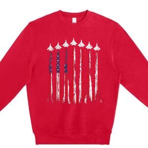 Fighter Jet Airplane USA Flag 4th Of July Patriotic Premium Crewneck Sweatshirt