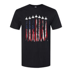 Fighter Jet Airplane USA Flag 4th Of July Patriotic Softstyle CVC T-Shirt