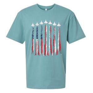 Fighter Jet Airplane USA Flag 4th Of July Patriotic Sueded Cloud Jersey T-Shirt